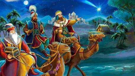Three Kings Journey Under the Starry Night wallpaper