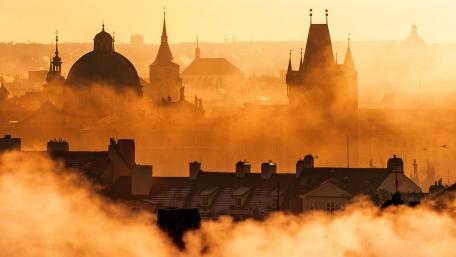 Old Town Bridge Tower in the fog (Prague) wallpaper