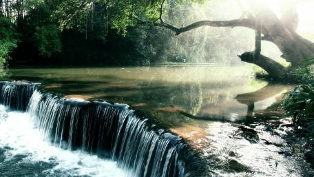 Tranquil Amazon Waterfall Scene in Nature wallpaper