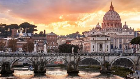 St. Angelo Bridge at Dusk in Rome's Majestic Skyline wallpaper