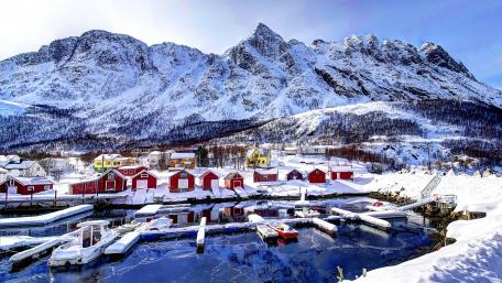 Red houses in Lofoten, Norway wallpaper