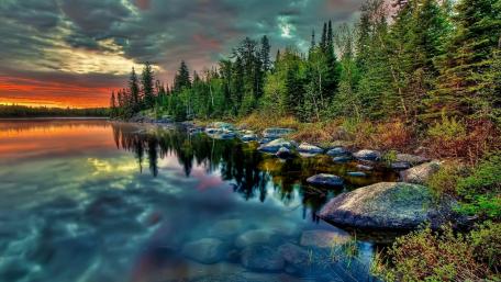 Serene Evening by the Lake in Wilderness wallpaper