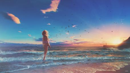 Girl At Beach - Anime art wallpaper