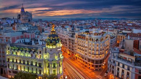 Gran Vía at dusk (Madrid, Spain) wallpaper
