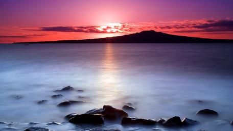 Rangitoto Island pink sunrise wallpaper