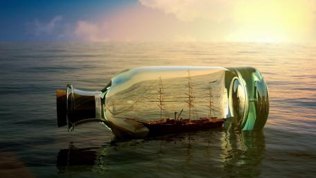 Old sailing boat in the bottle wallpaper