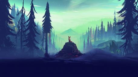 Fox in the dark forest - Fantasy art wallpaper