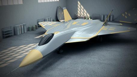 Sleek Military Aircraft in Hangar Showcase wallpaper