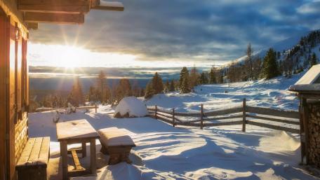 Serene Winter Morning in a Mountain Village wallpaper