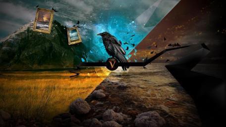Mysterious Crow in a Dreamland Landscape wallpaper