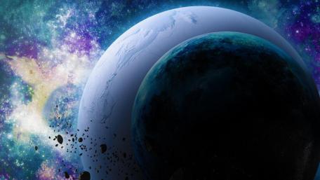 Asteroids around the planet wallpaper