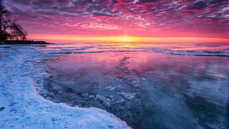 Frozen Lake at Pink Sunset wallpaper
