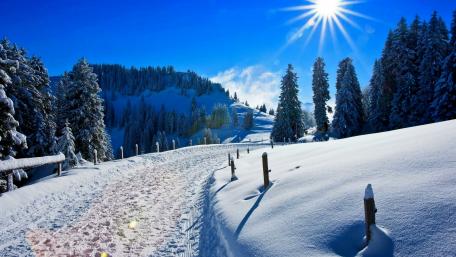 Winter Wonderland Amidst Majestic Mountains wallpaper