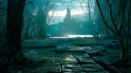 Enchanted Castle in the Dark Woods wallpaper