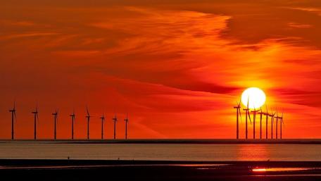 Wind farm in the sunset wallpaper