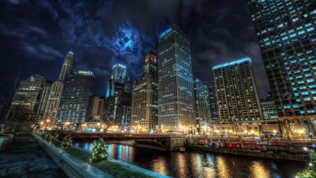 Chicago Riverwalk at night wallpaper