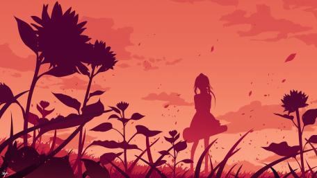 Serene Sunset Anime Silhouette wallpaper