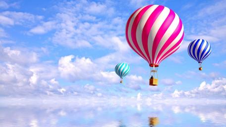Hot air balloons over the water - Fantasy art wallpaper