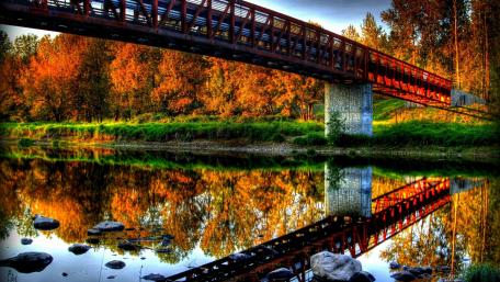 Autumn Serenity Over Water Reflection wallpaper