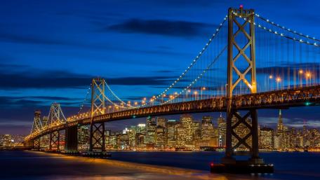Bay Bridge and San Francisco at dusk wallpaper