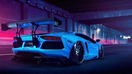 White Lamborghini Aventador in a tunnel wallpaper