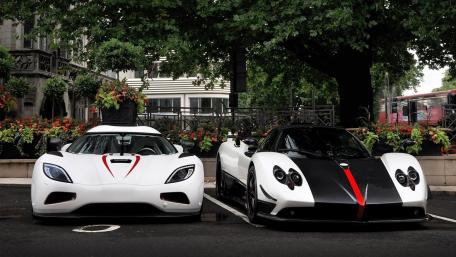 White Koenigsegg Agera R Vs Black White Pagani Zonda wallpaper