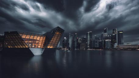 Dark Cloudy Cityscape Reflection at Dusk wallpaper