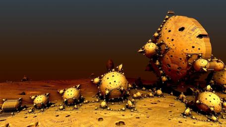 Golden Fractal Landscape Exploration wallpaper