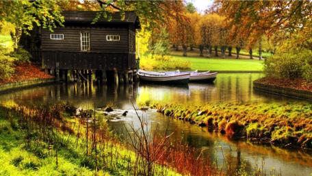 Autumn Retreat by the Riverbank wallpaper
