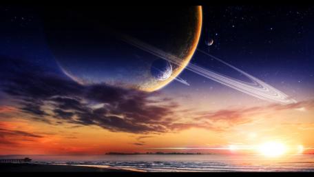 Futuristic Fantasy World at Dawn wallpaper