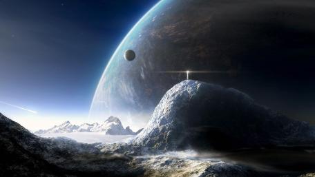 Celestial Mountain in a Futuristic Landscape wallpaper
