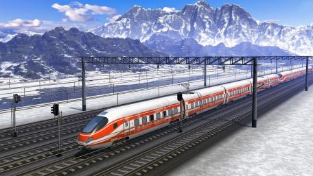 High-Speed Train Gliding Through Snowy Mountains wallpaper