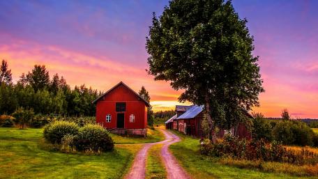 Evening Serenity in a Rustic Village Scene wallpaper