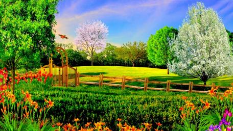 Spring garden illustration wallpaper