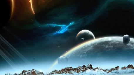 Futuristic Horizon Beyond the Stars wallpaper