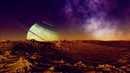 Mystical Desert Under Cosmic Rings wallpaper