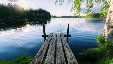 Serene Morning at the Lake Pier wallpaper