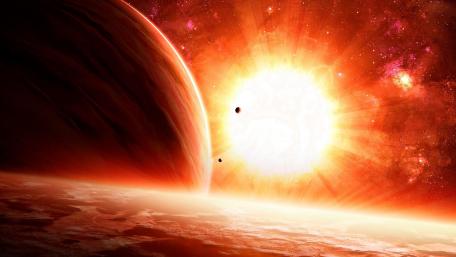 Cosmic Dawn Over Celestial Bodies wallpaper