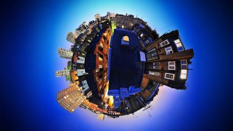 Tiny planet effect city wallpaper