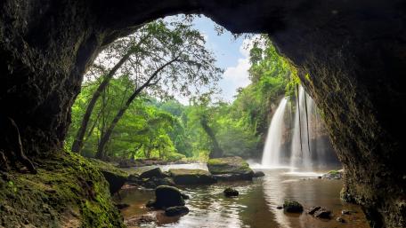 Cave and waterfall wallpaper