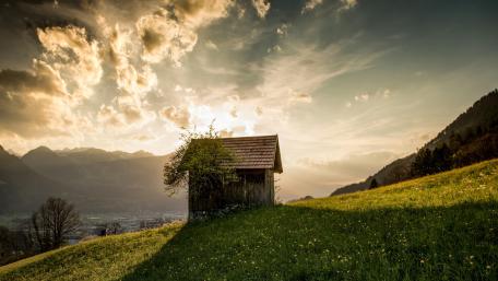 Mountainside shanty wallpaper