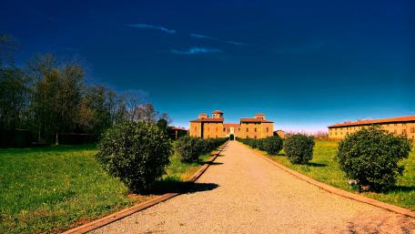Serene Morning Landscape with Historic Architecture wallpaper