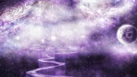 Celestial Journey Through the Purple Galaxy wallpaper