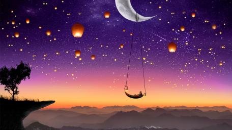 Chinese wish lanterns - Fairytale art wallpaper