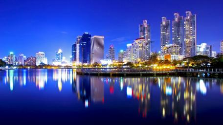Bangkok city downtown reflection at night wallpaper