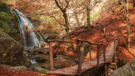 Autumn Serenity at the Waterfall wallpaper