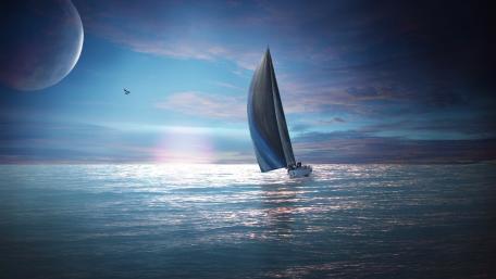 Lonely Sailboat - Fantasy art wallpaper