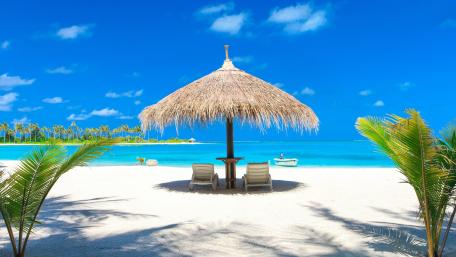 Sunbeds under a palapa in Aruba wallpaper