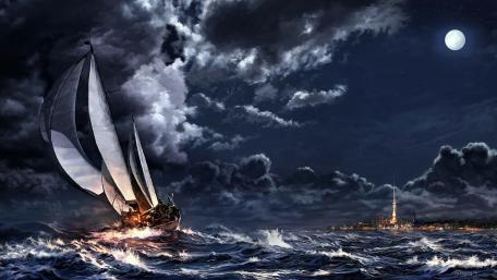 Moonlit Odyssey Across the Enchanted Seas wallpaper