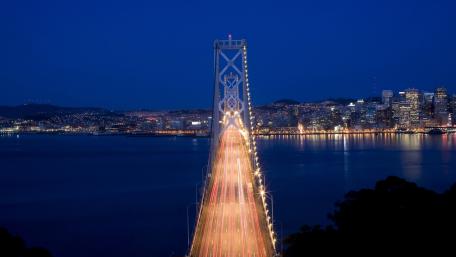 City Bridge at Dusk Lights Up the Night Sky wallpaper